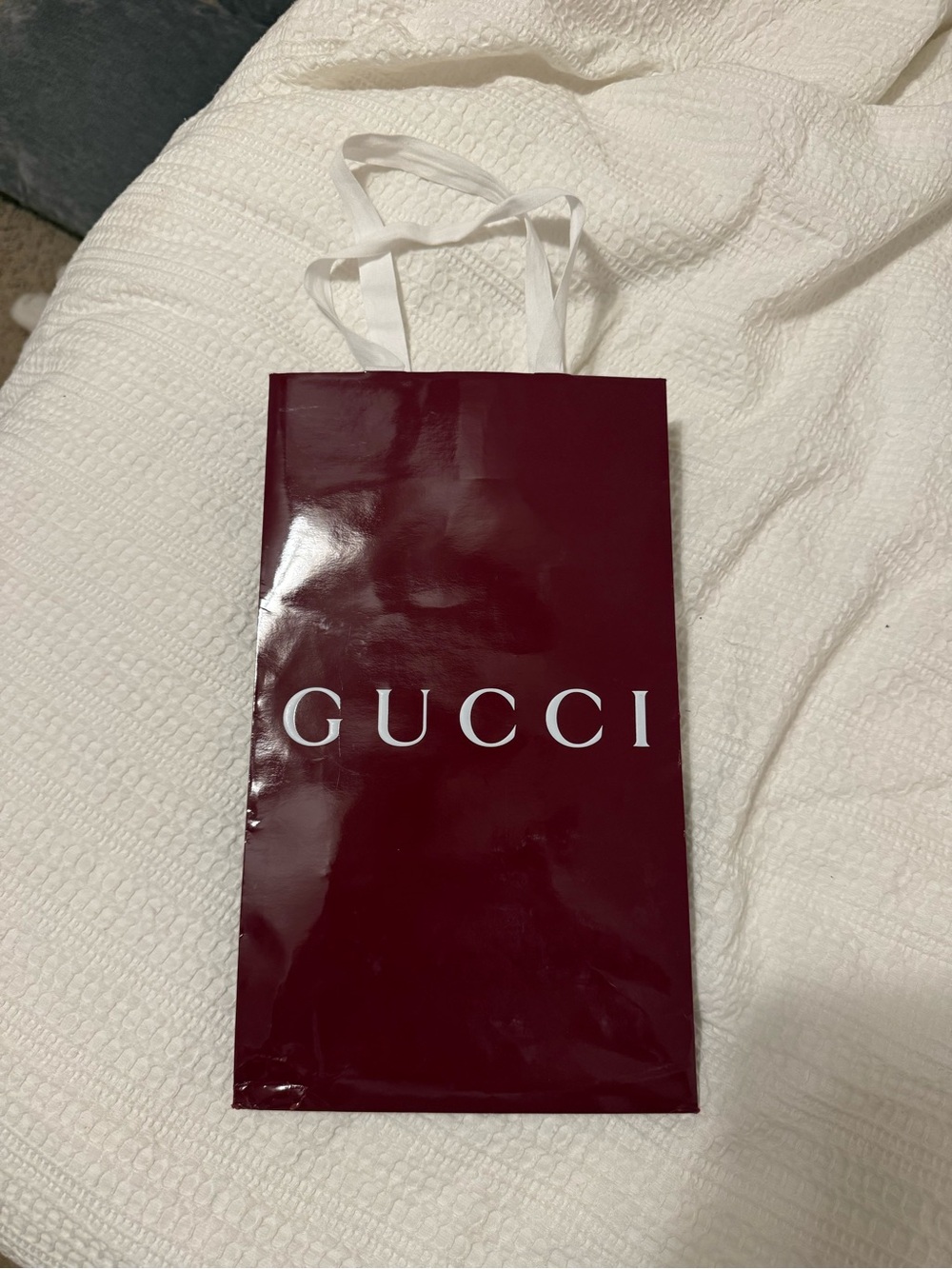 Gucci Burgundy Glossy Logo Gift Bag with White Handles